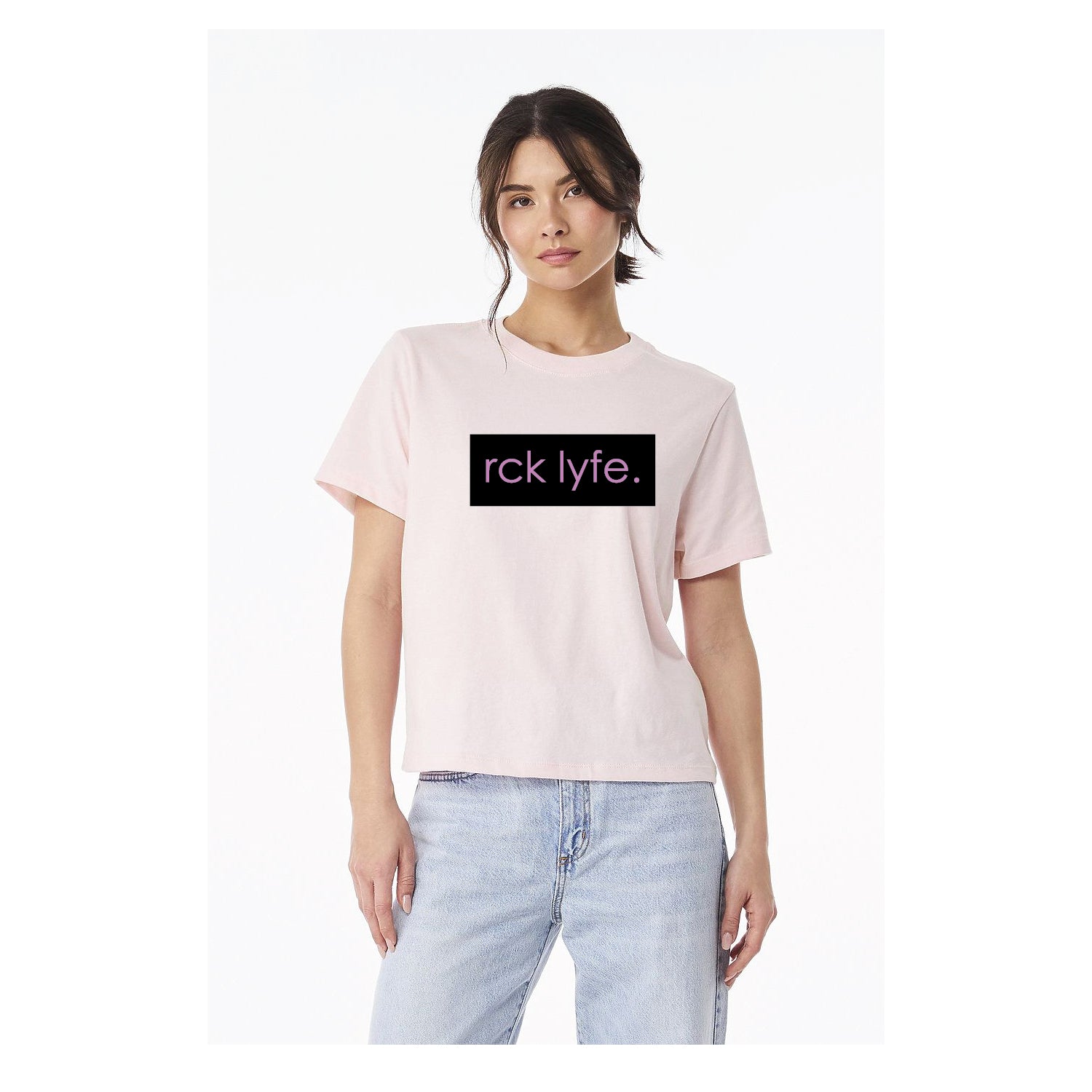 Soft Pink RCK Lyfe women's heavyweight box logo tee
