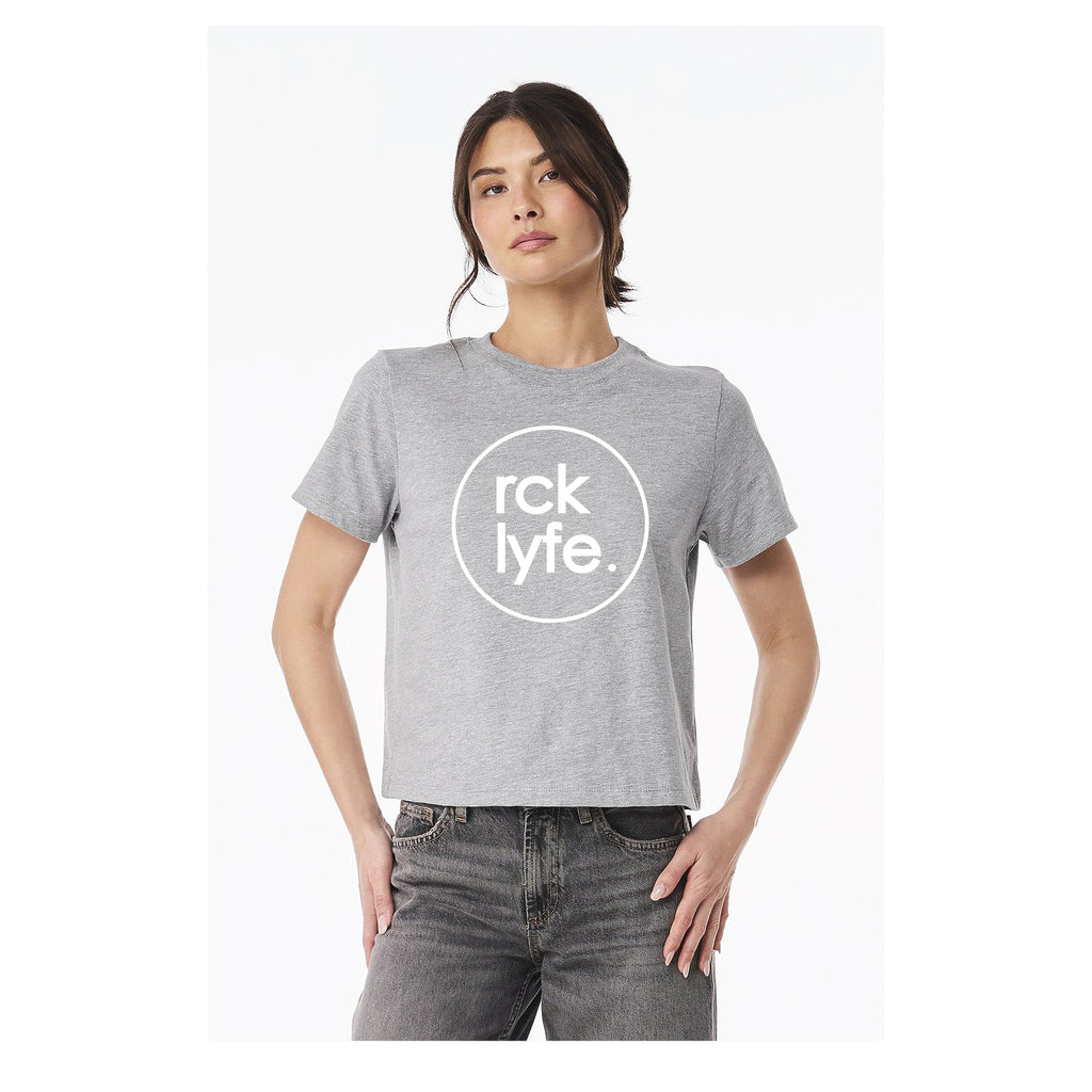 Athletic Heather RCK Lyfe women's heavyweight tee with white circle logo